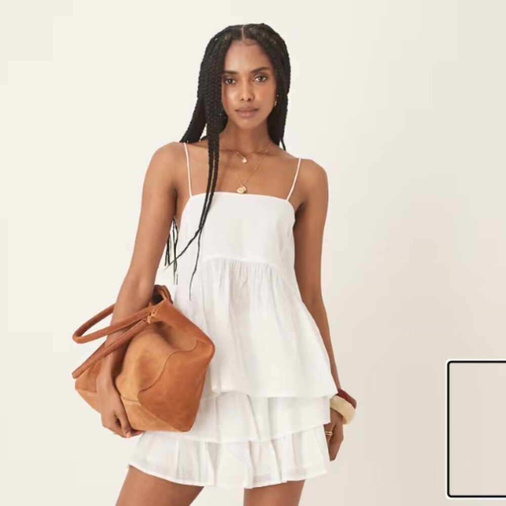 NEW ASOS DESIGN cami with volume peplum and tie straps in white